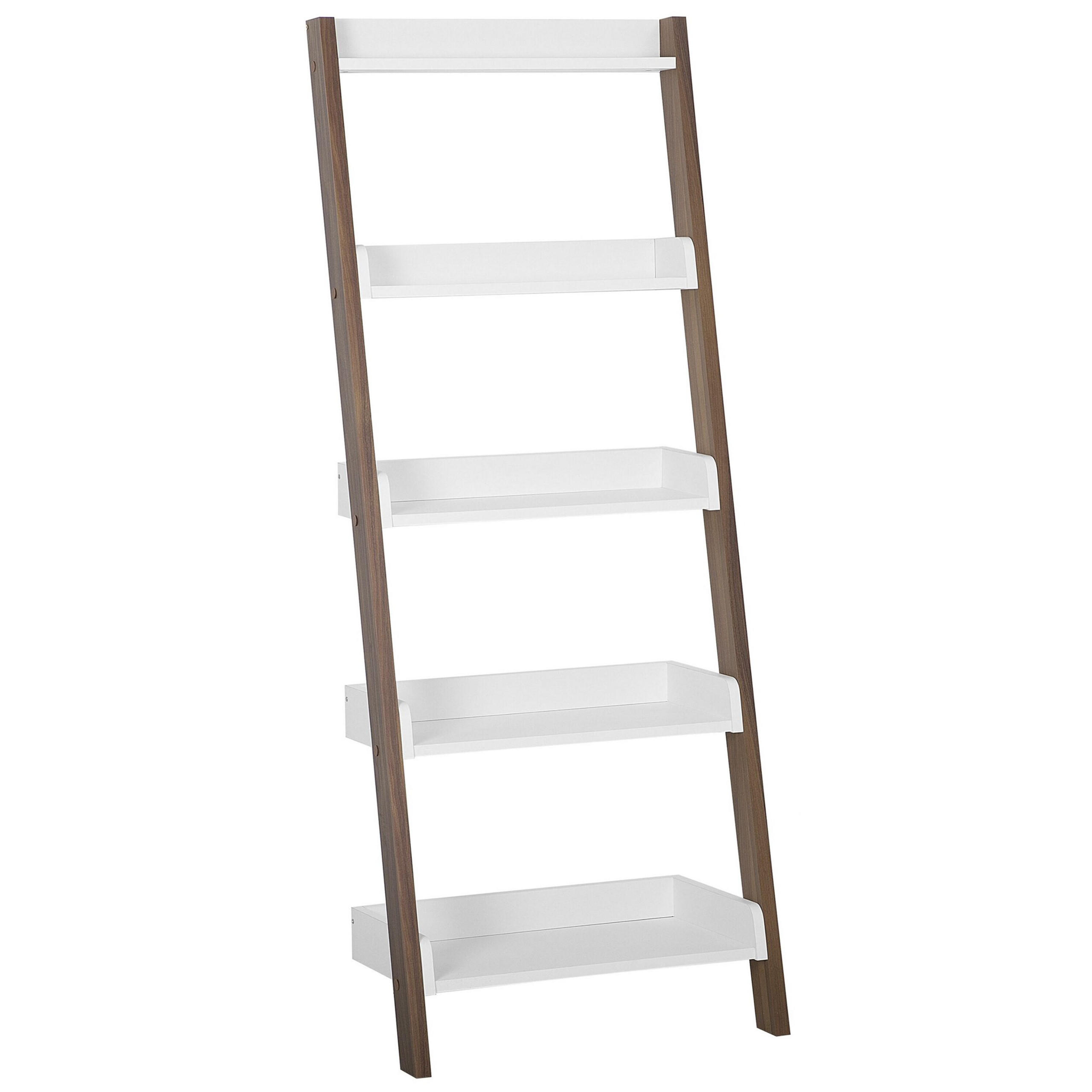 BOKHYLLA 5 fack mörkt trä/vit Mobile Trio - Vit, Träbaserade material (65/164/32cm) - Beliani