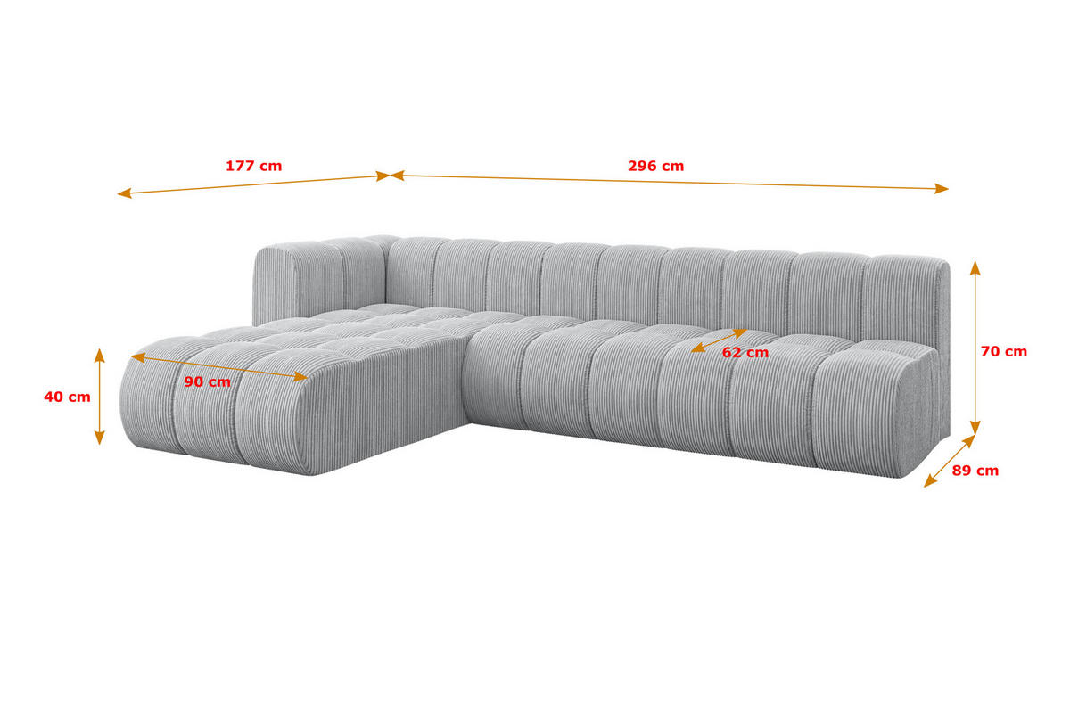 ECKSOFA modulares Sofa Darnel-L2 - 296x177x70 cm Grau - Grau, Holzwerkstoff/Textil (296/177cm) - ALTDECOR