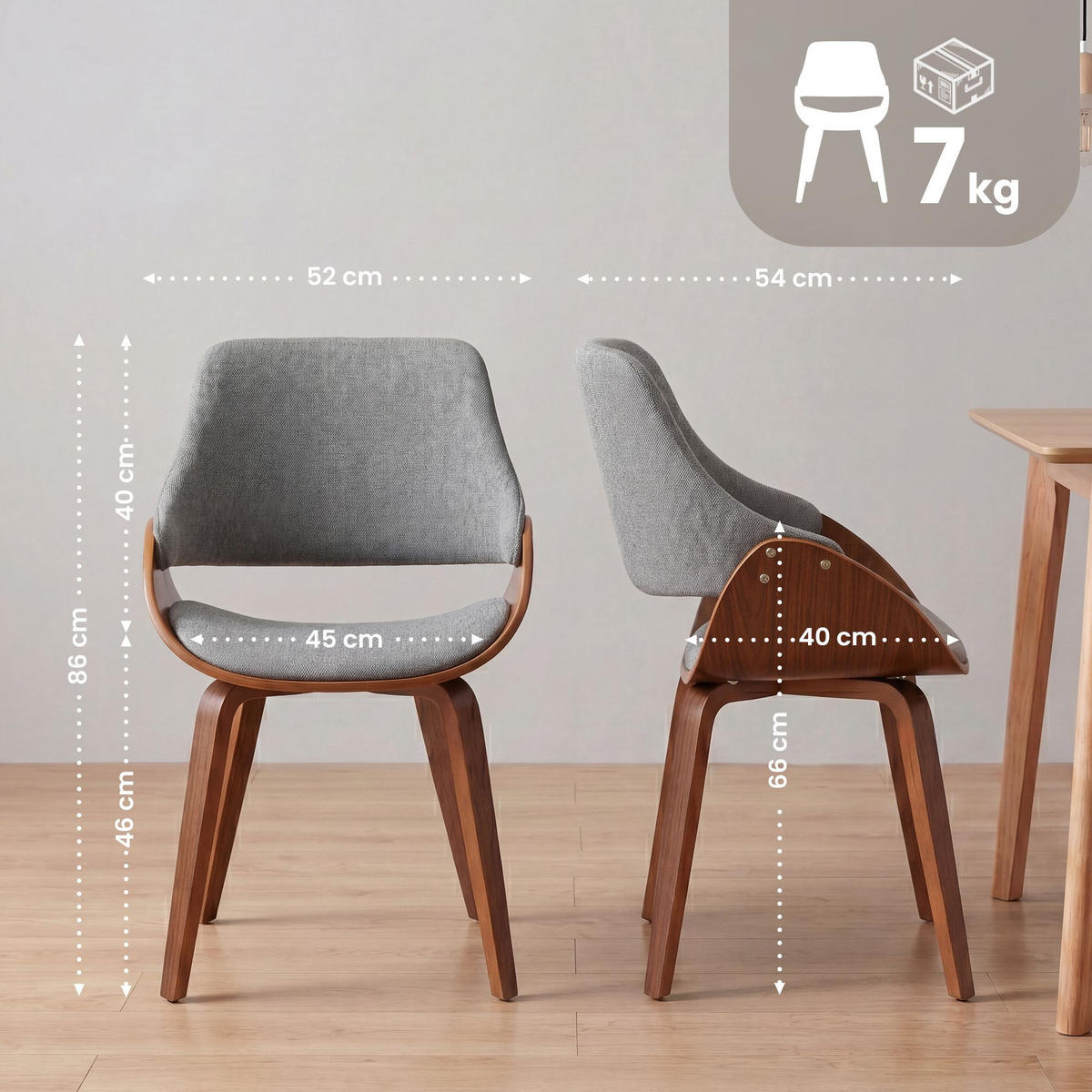 ESSZIMMERSTUHL Stoff Walnuss/Dunkelgrau - Dunkelgrau/Walnussfarben, Holz/Textil (52/86/54cm) - CLP