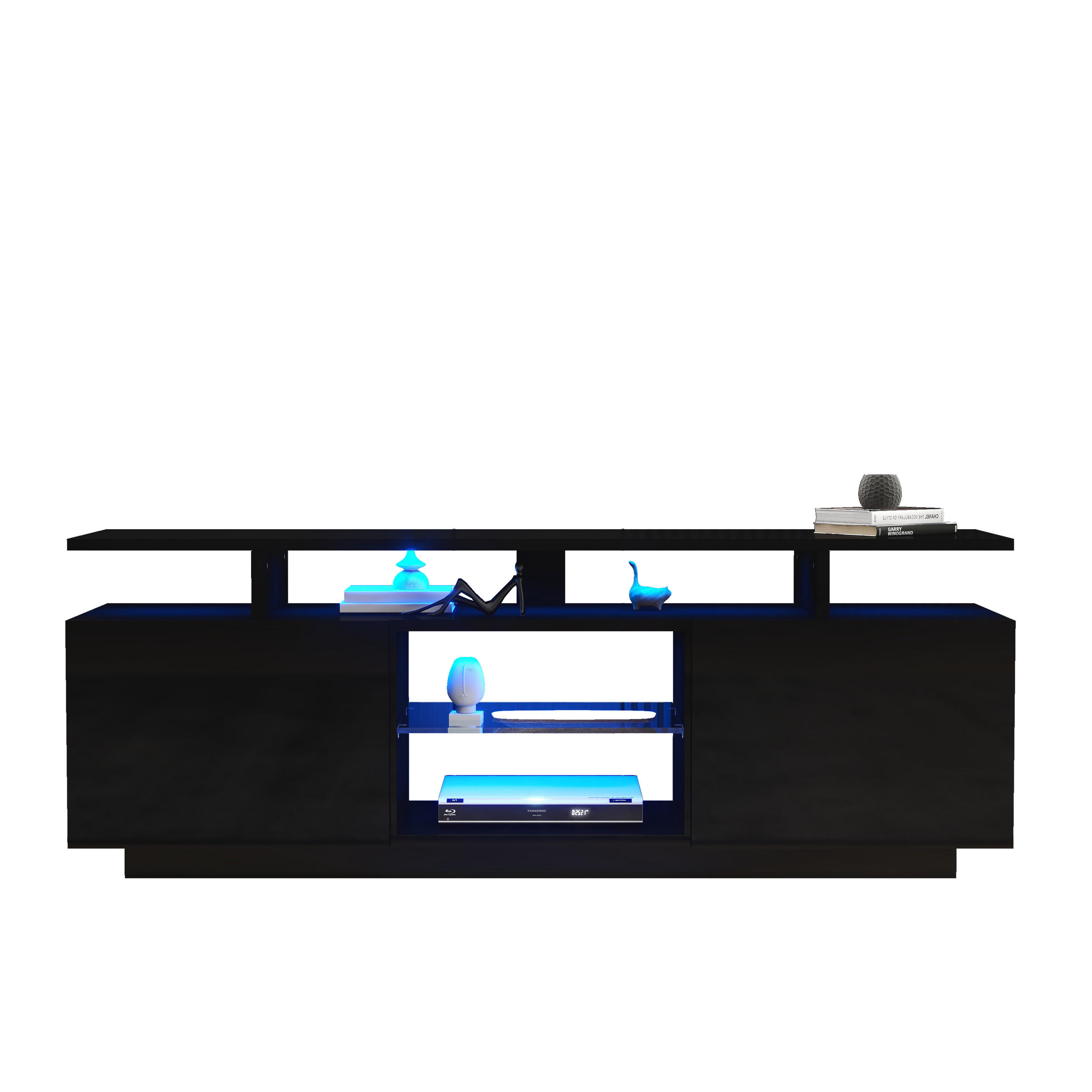 TV-ELEMENT 140 cm Hochglanz Schwarz mit 16-Farben-LED und Glasfach - Schwarz, Holzwerkstoff (35/55/140cm) - Korfee