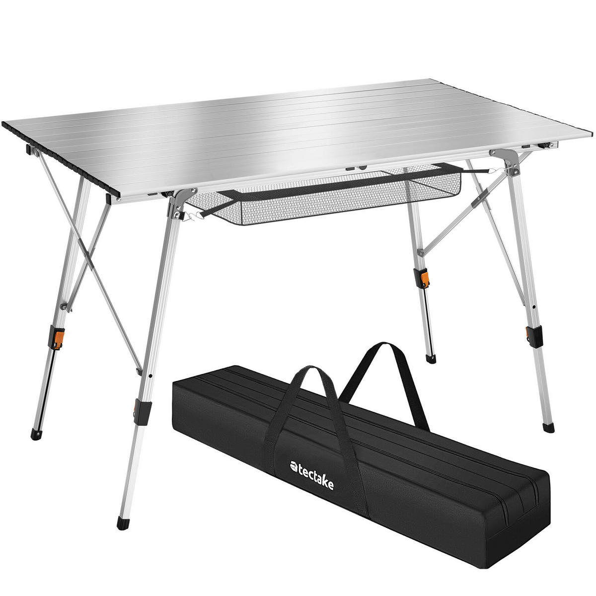 CAMPINGTISCH Bastian,120 x 70,5 x 58 – 79 cm,silber - Silberfarben, Metall (120/70.5/79cm) - tectake