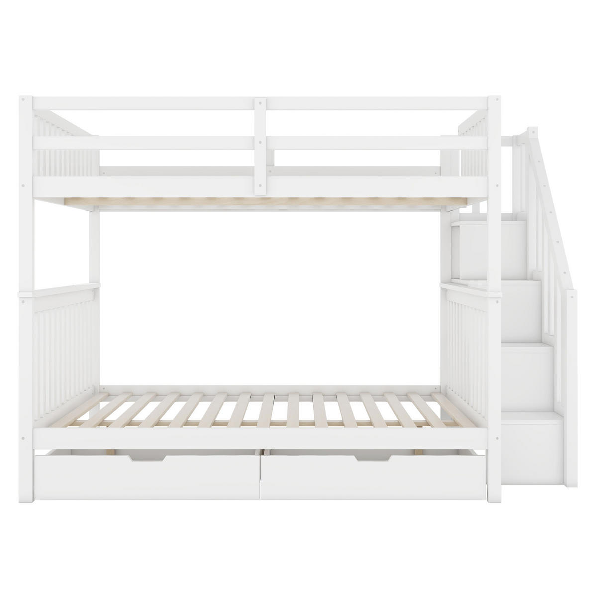 ETAGENBETT 140/200 cm Weiß mit Treppenregal und 2 Schubladen - Weiß, Holz (140/200cm) - MIVRAY