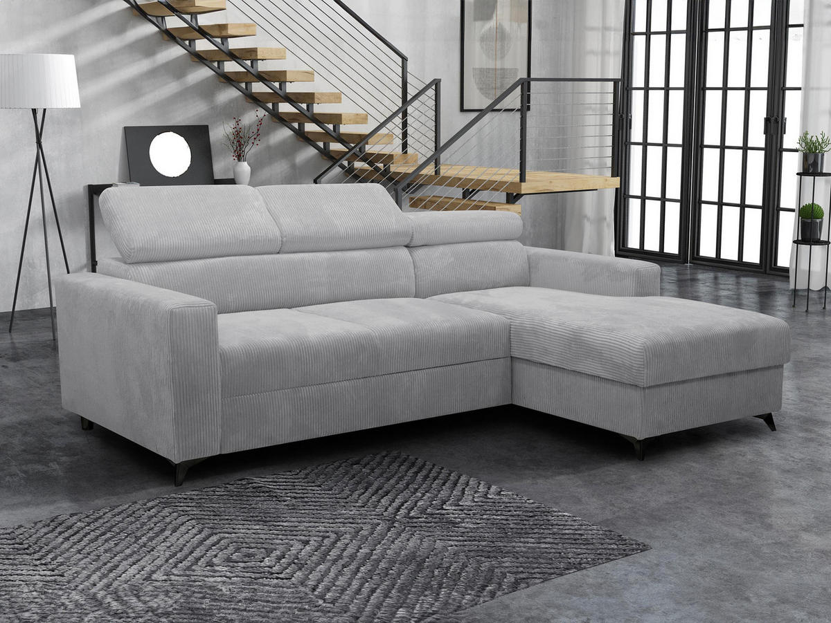 ECKSOFA Milano Premium Cord, Seite: Rechts 2R+LC - Hellgrau/Schwarz, Holz/Textil (236/172cm) - MIRJAN24