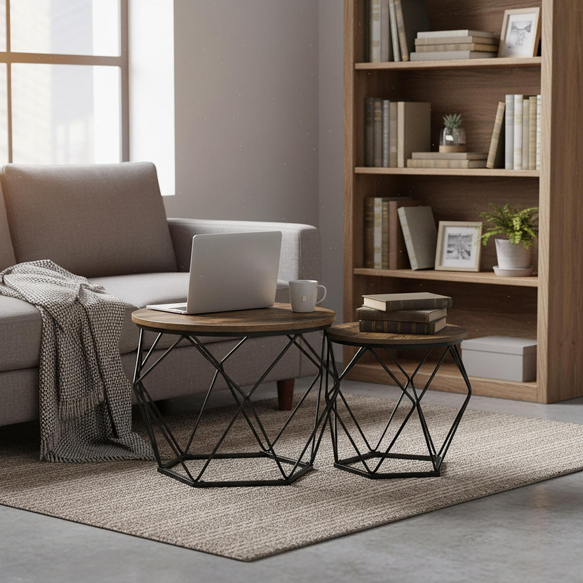 2-TLG.COUCHTISCH-SET - Multicolor, Holzwerkstoff/Metall (40/40/50cm) - Relaxdays