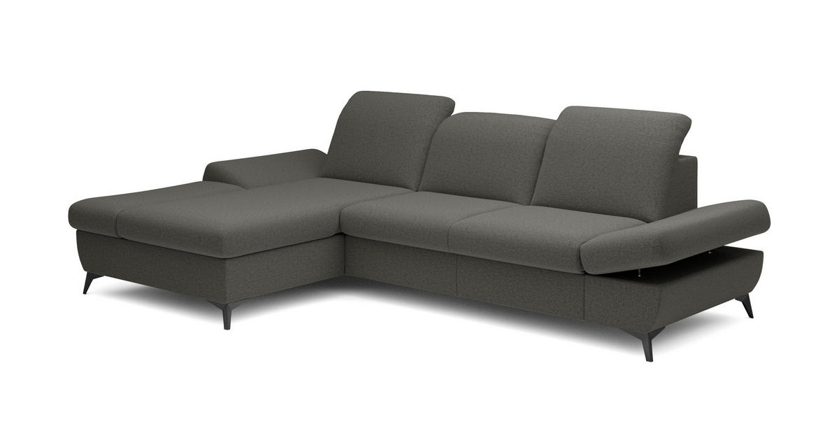 ECKSOFA FELICE L-S Grau Geflochtener Stoff mit Schlaffunktion - Grau, Holz (284/166cm) - MASSENO