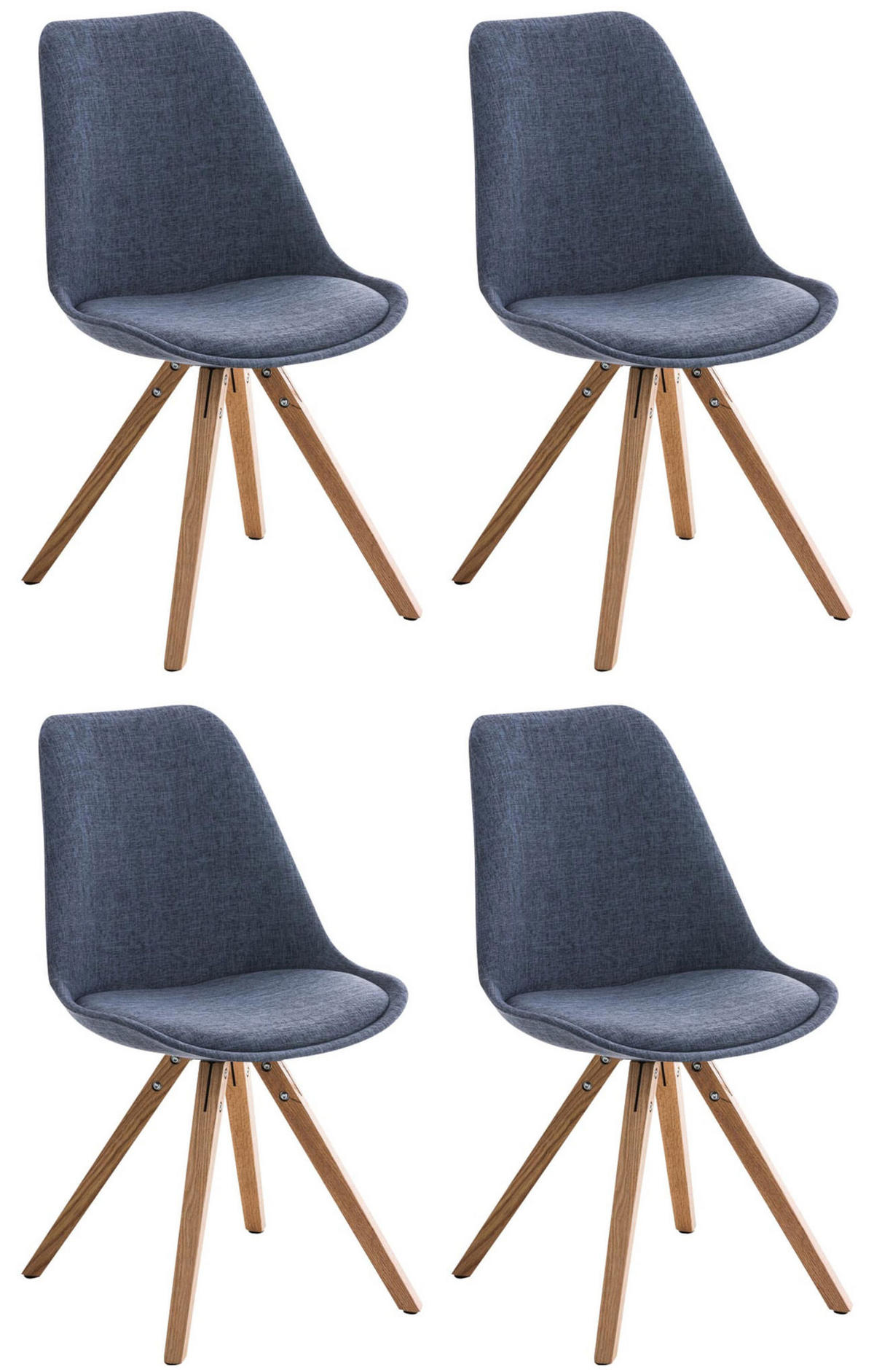 STUHL 4er Set Stoff blau - Blau/Eukalyptusholzfarben, Holz/Textil (47/84/59cm) - CLP