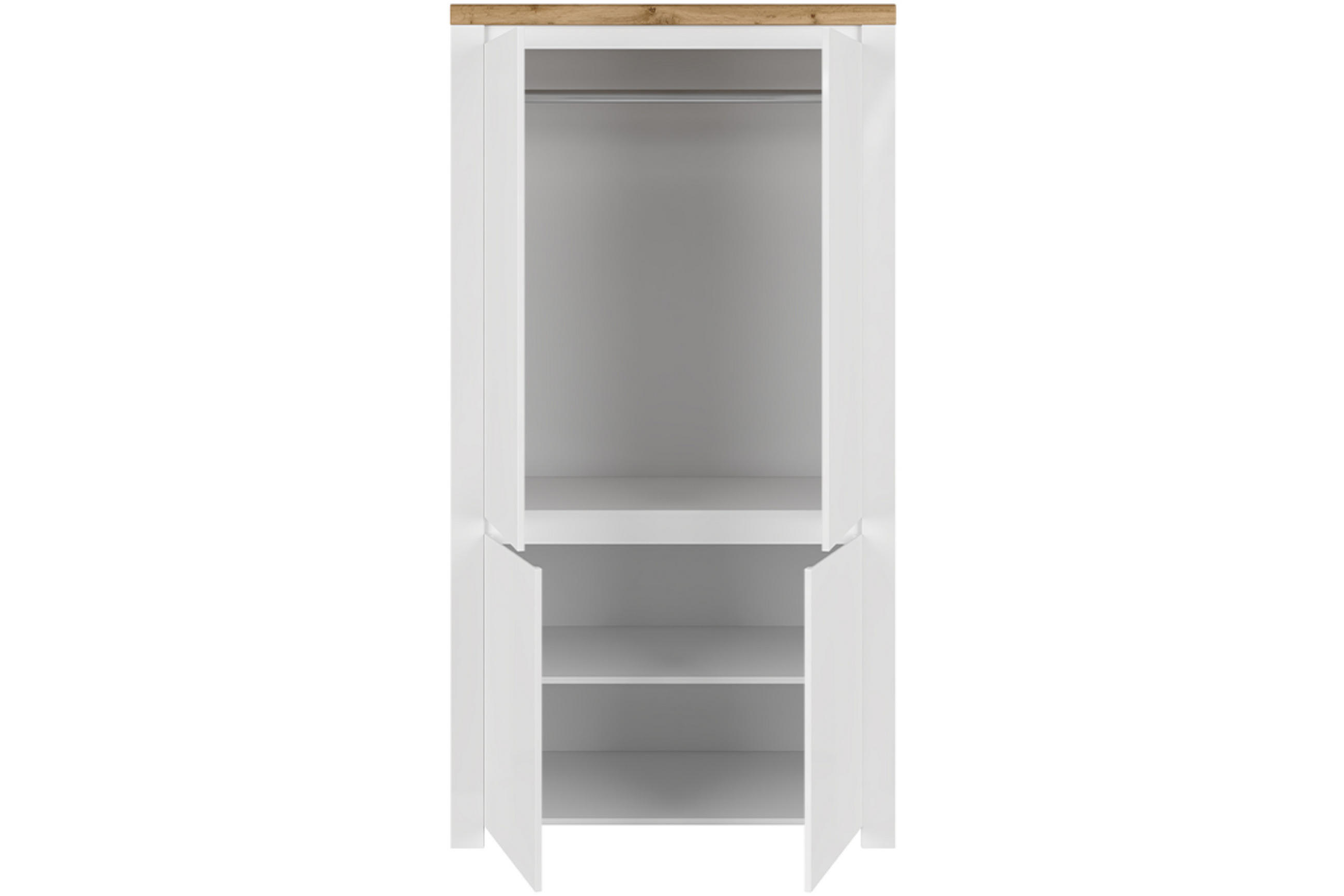 KLEIDERSCHRANK DAMINO mit Türen und Kleiderstange, weiß - Eiche Wotan/Weiß, Holz (106/202/56cm) - KONSIMO®