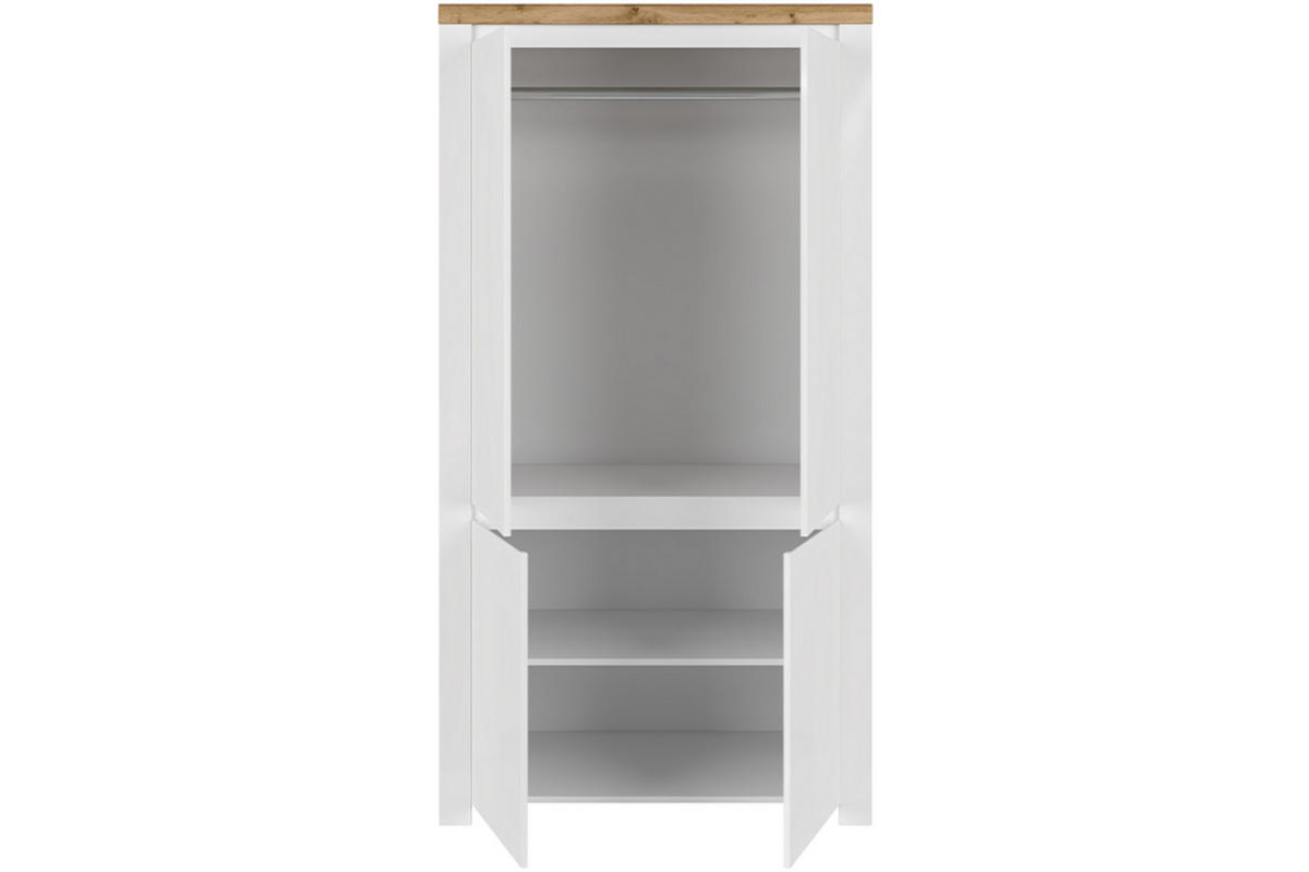 KLEIDERSCHRANK DAMINO mit Türen und Kleiderstange, weiß - Eiche Wotan/Weiß, Holz (106/202/56cm) - KONSIMO®