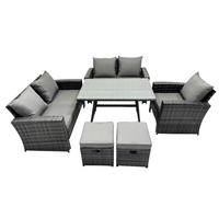 GARTENMÖBELSET mit ESSTISCH,HOCHLEHNER-SOFA Polyrattan Dunkelgrauer Mix 7-Sitzer - Dunkelgrau/Grau, Glas/Kunststoff - Fimous