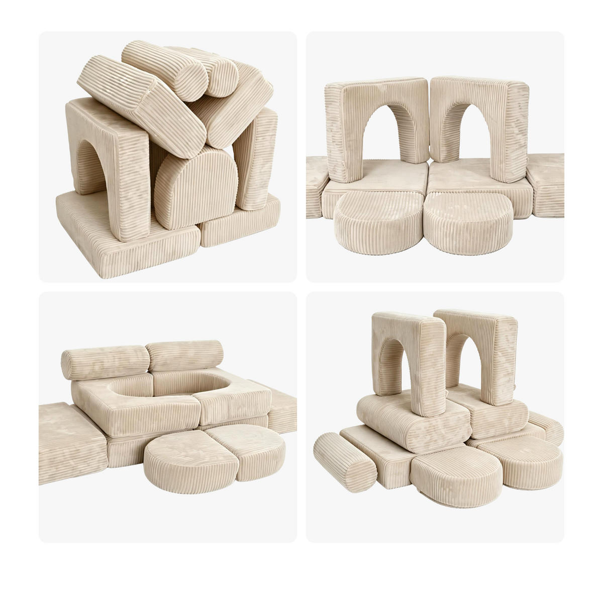 KINDERSOFA Beige modular 10-tlg. - Beige, Kunststoff/Textil (108/32/50cm) - Relaxdays