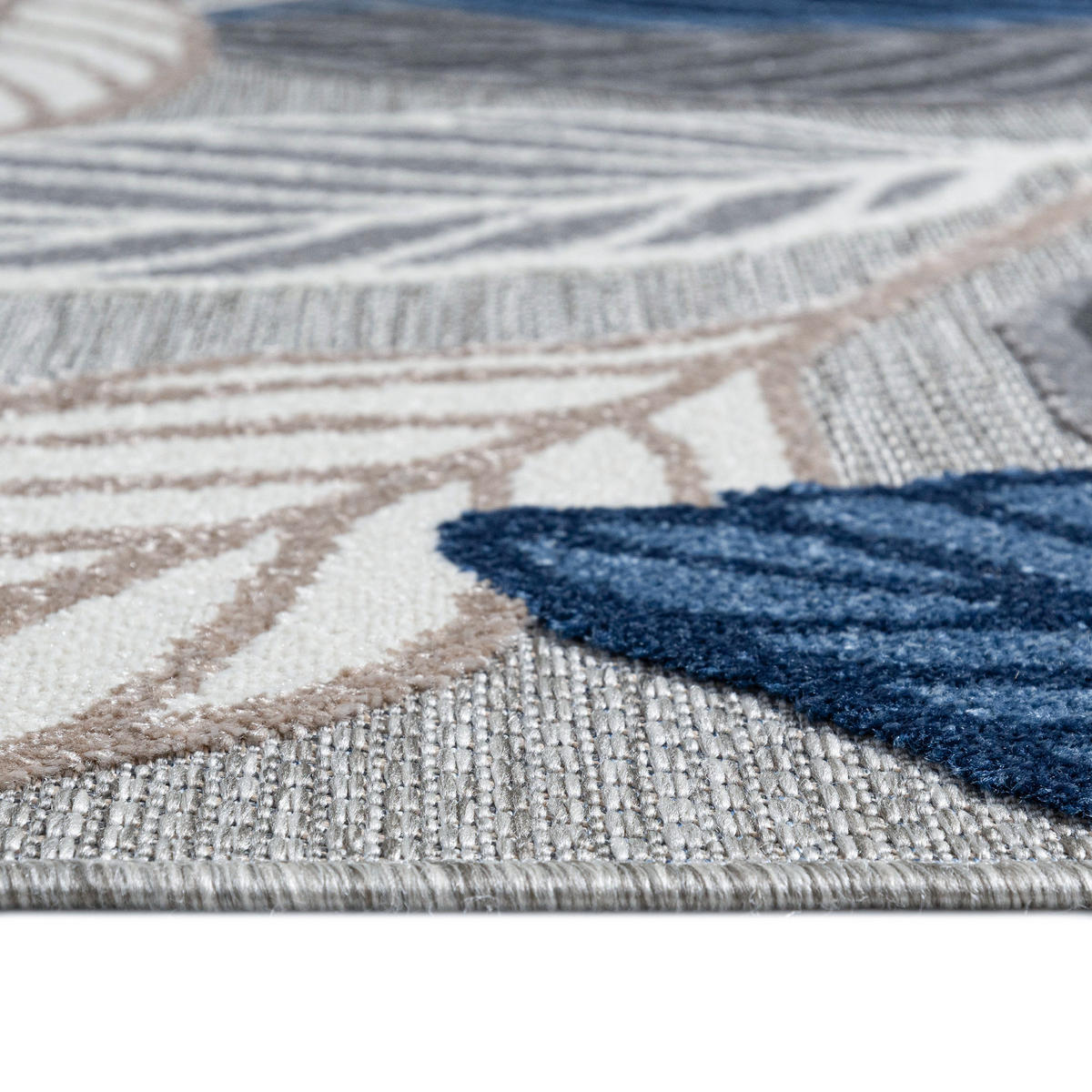 TEPPICH Outdoor Blue Grey Pflanzlich Laub Kurzflor Rechteckig- 120x170 cm - Dunkelgrau, Textil (120/170cm) - Mazovia