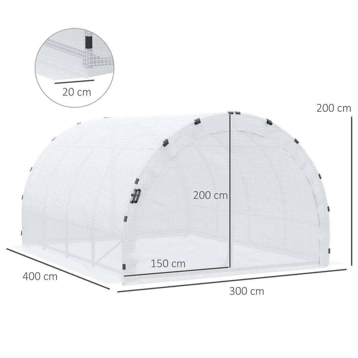 GEWÄCHSHAUS DE-11882 12 m² mit Doppeltür Weiß - Weiß, Metall (300/200/400cm) - ComfortXL