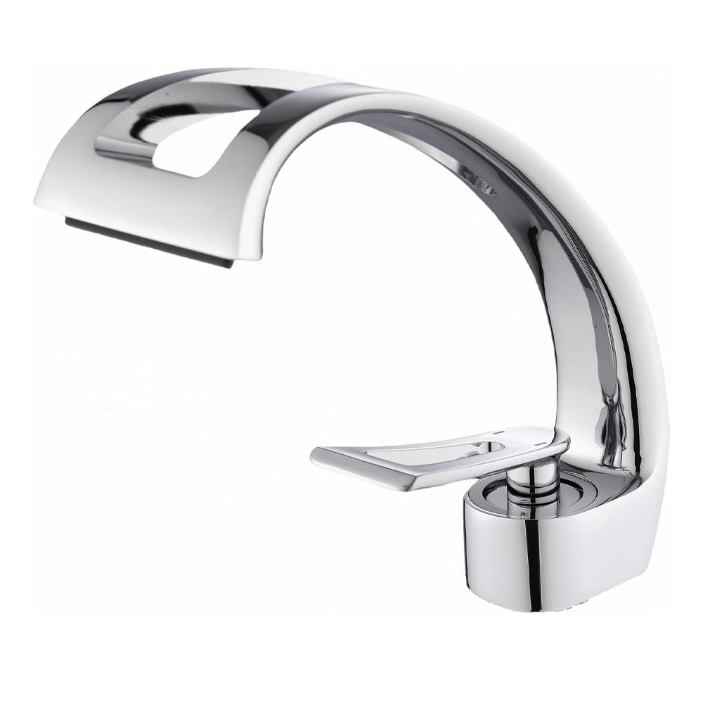 WASCHBECKENARMATUR mit Wasserfallauslauf, Einhebelmischer für Kalt- und Warmwasser, verchromt - Silberfarben, Metall (16/34/22cm) - TVTIUO