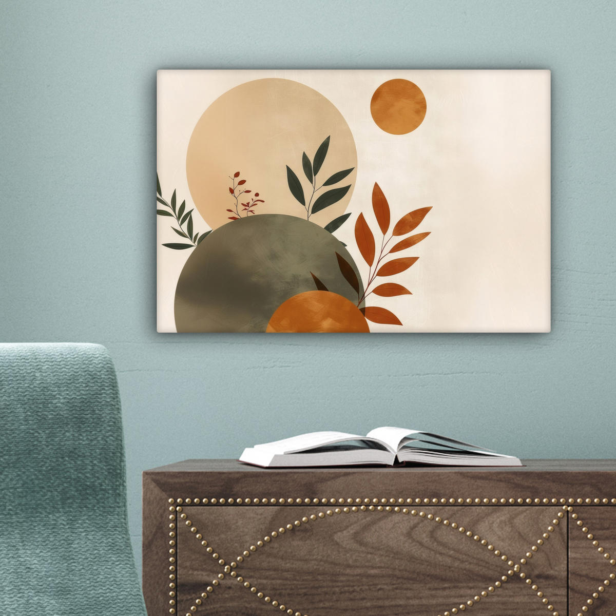 LEINWANDBILD Formen - Rund - Blätter - Beige 30x20 cm - Rostfarben, Textil (30/20cm) - MuchoWow