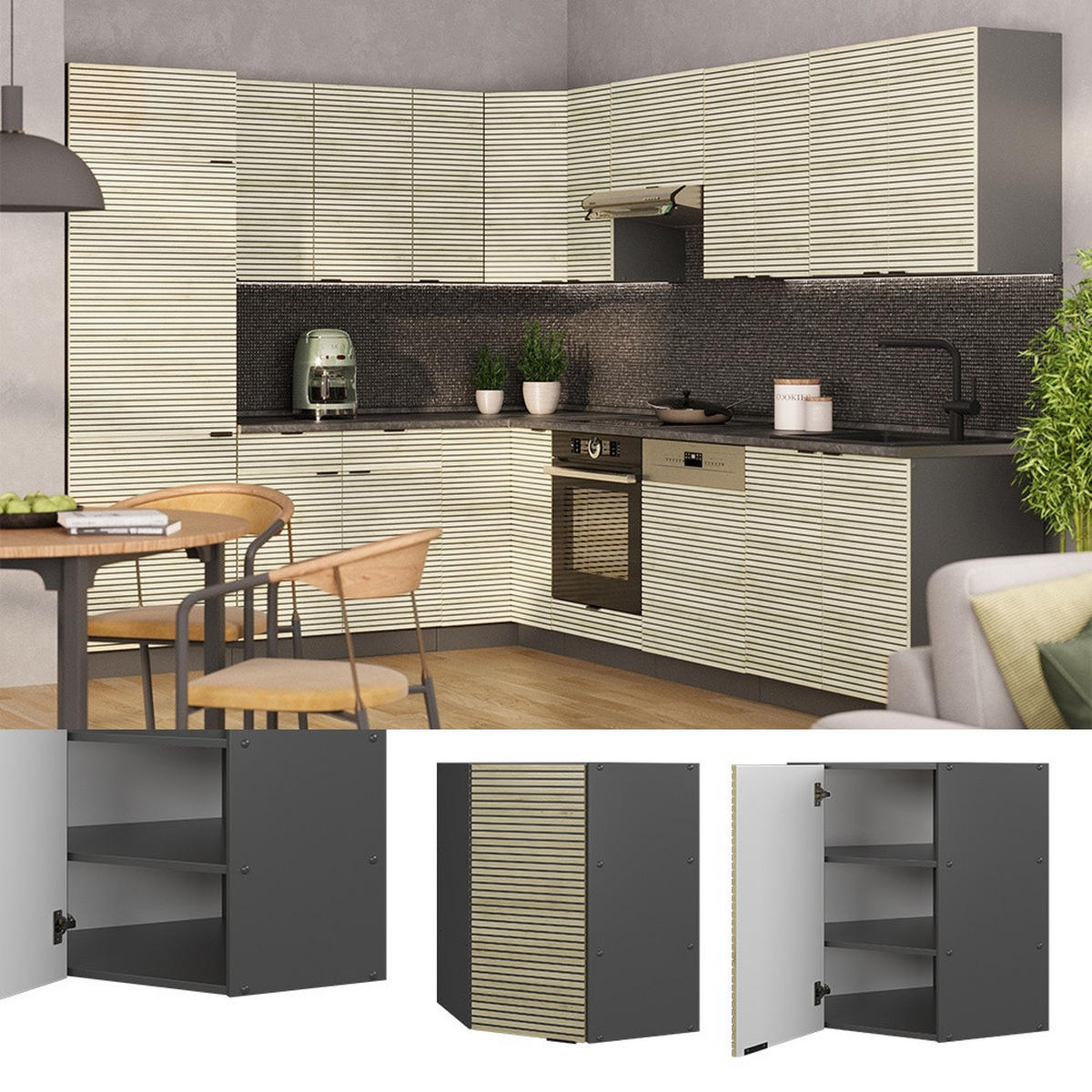 ECKHÄNGESCHRANK Fame-Line Eiche Paneel 57 cm - Eichefarben/Anthrazit, Holzwerkstoff (57/72/34.1cm) - Vicco