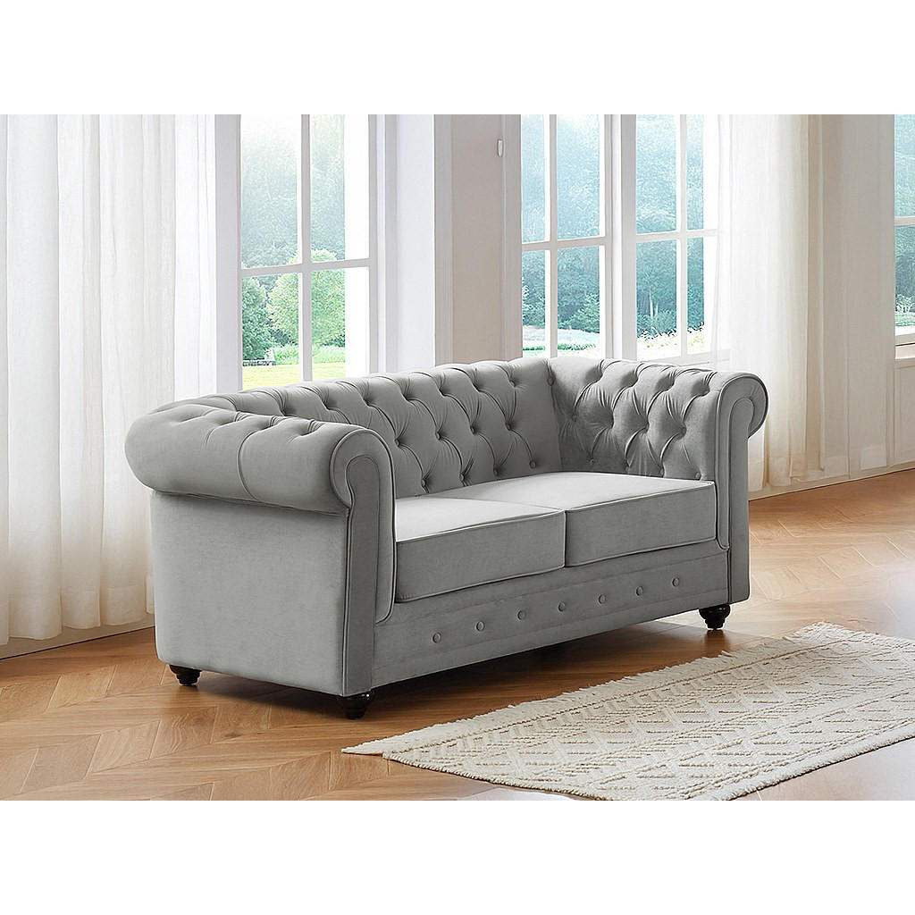 Thumbnail - Vente-Unique Sofa, Hellgrau, Textil, Uni, 2-Sitzer, 168x72x88 cm, Wohnzimmer, Sofas & Couches, Sofas, Chesterfield Sofas