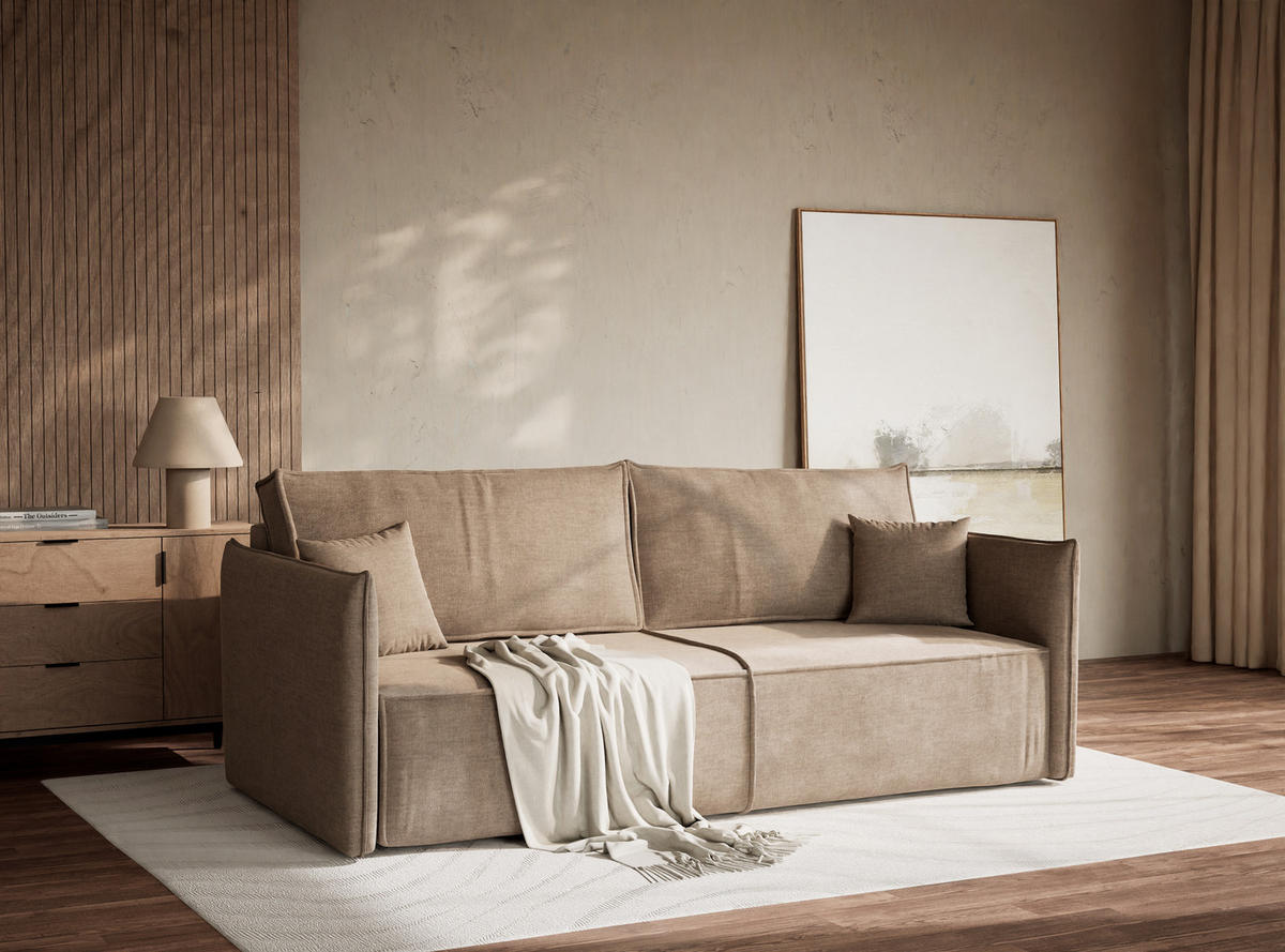 SOFA MIT SCHLAFFUNKTION Obra Grau braun Chenille-Stoff - Graubraun/Schwarz, Holz/Holzwerkstoff (220/70/107cm) - Maison de Reve