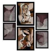 POSTER Set Mit 6 Progeny Art Abstrakt feminin Größe A3 & A4 Schwarzer Rahmen - Schwarz, Papier (29.7/1cm) - Nacnic
