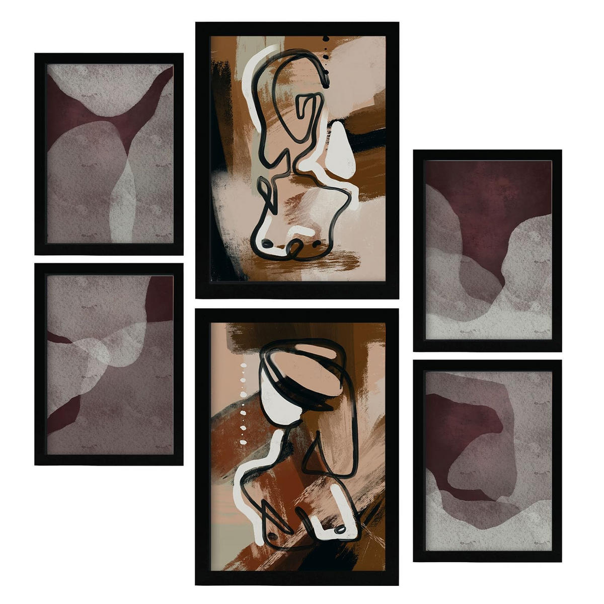 POSTER Set Mit 6 Progeny Art Abstrakt feminin Größe A3 & A4 Schwarzer Rahmen - Schwarz, Papier (29.7/1cm) - Nacnic