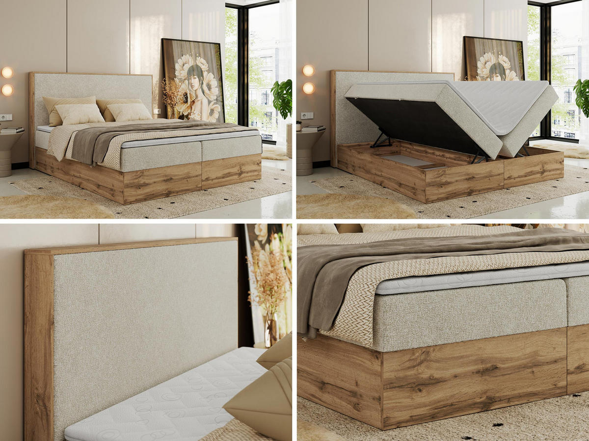 BOXBETT WOOD CLASSIC 200/200 - Creme Strukture - H4 - Creme, Textil (200/200cm) - MKS