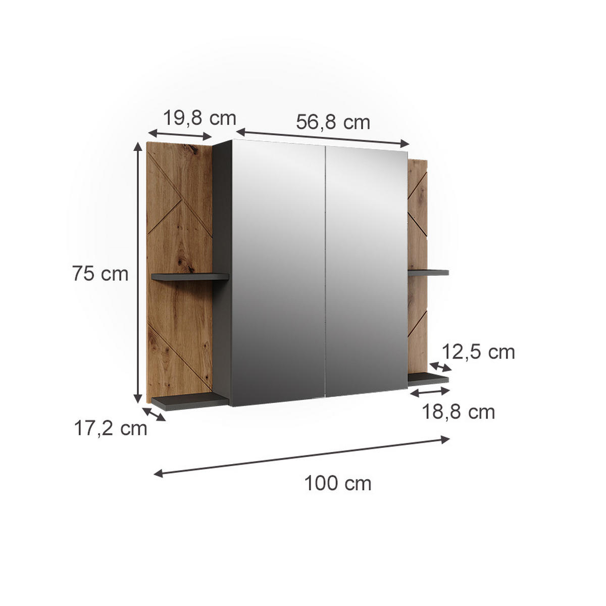 KOUPELNOVÁ ZRCADLOVÁ SKŘÍŇKA Irma Antracit/Artisan - antracitová/dub artisan, kompozitní dřevo (100/75/17.2cm) - Vicco