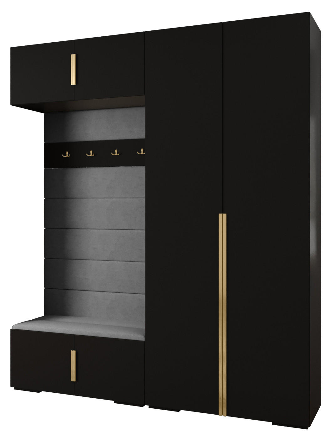 Abiks Möbel Garderoben-Set Schwarz, Grau, Gold 200x236.7x47 cm