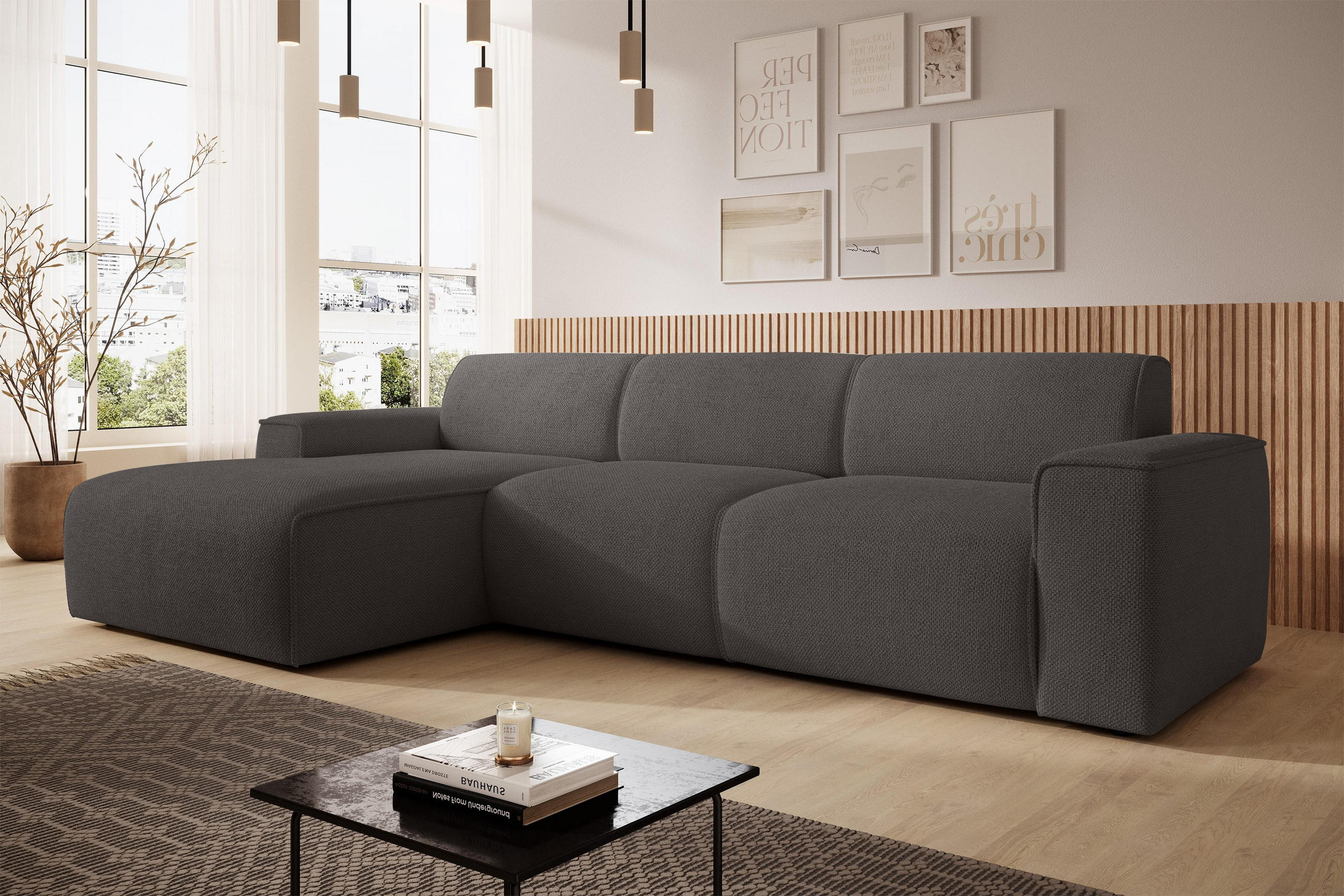 ECKSOFA L Form Didim mini Grau 310/165/78 cm – stilvolle kleine Eckcouch L - Schwarz/Grau, Kunststoff/Textil (165/310cm) - AX Living