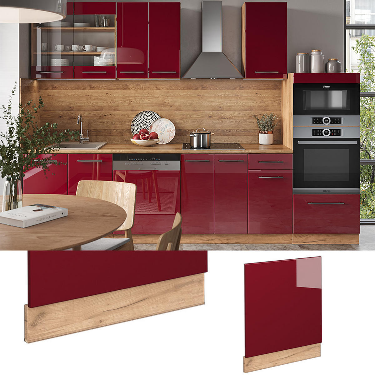 FRONTBLENDE Fame-Line Bordeaux Hochglanz 60 cm, AP Anthrazit - Bordeaux/Eiche Wotan, Holzwerkstoff (60/67.4/1.6cm) - Vicco