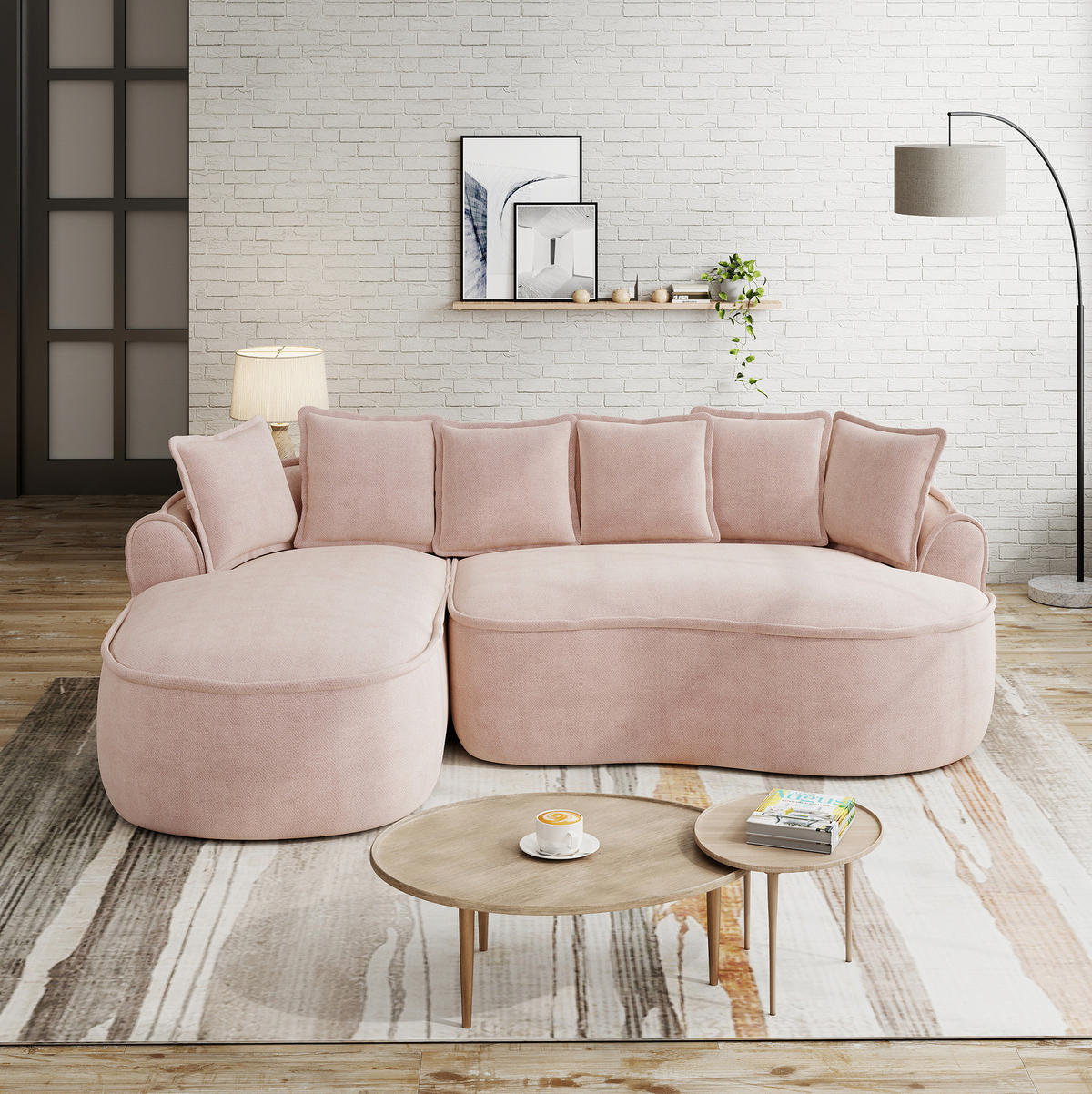 ECKSOFA 252/164/67 cm pink aus Chenille mit Schlaffunktion und Chaiselongue - Pink, Textil (164/252cm) - OKWISH