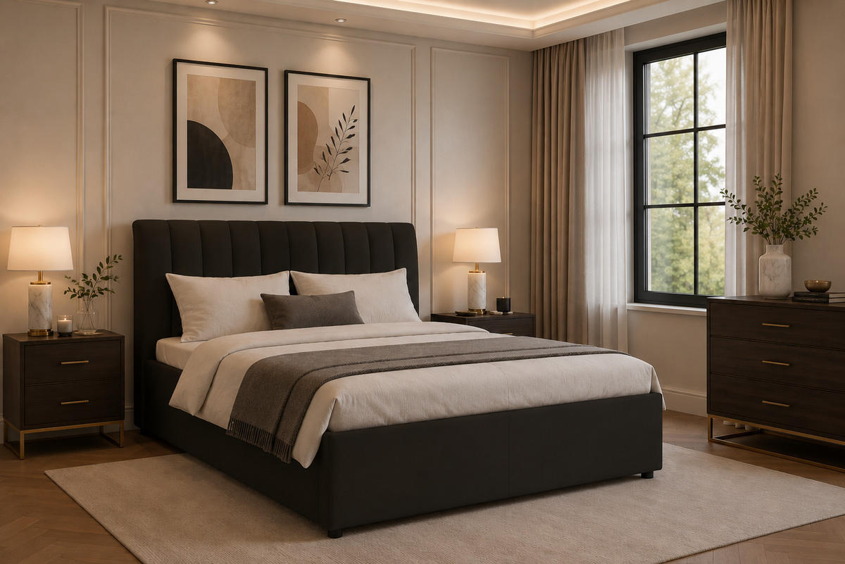 POLSTERBETT mit Bettkasten und Matratze NUBIA, Braun, 160x200 cm - Braun, Textil (160/200cm) - KS Home Concept