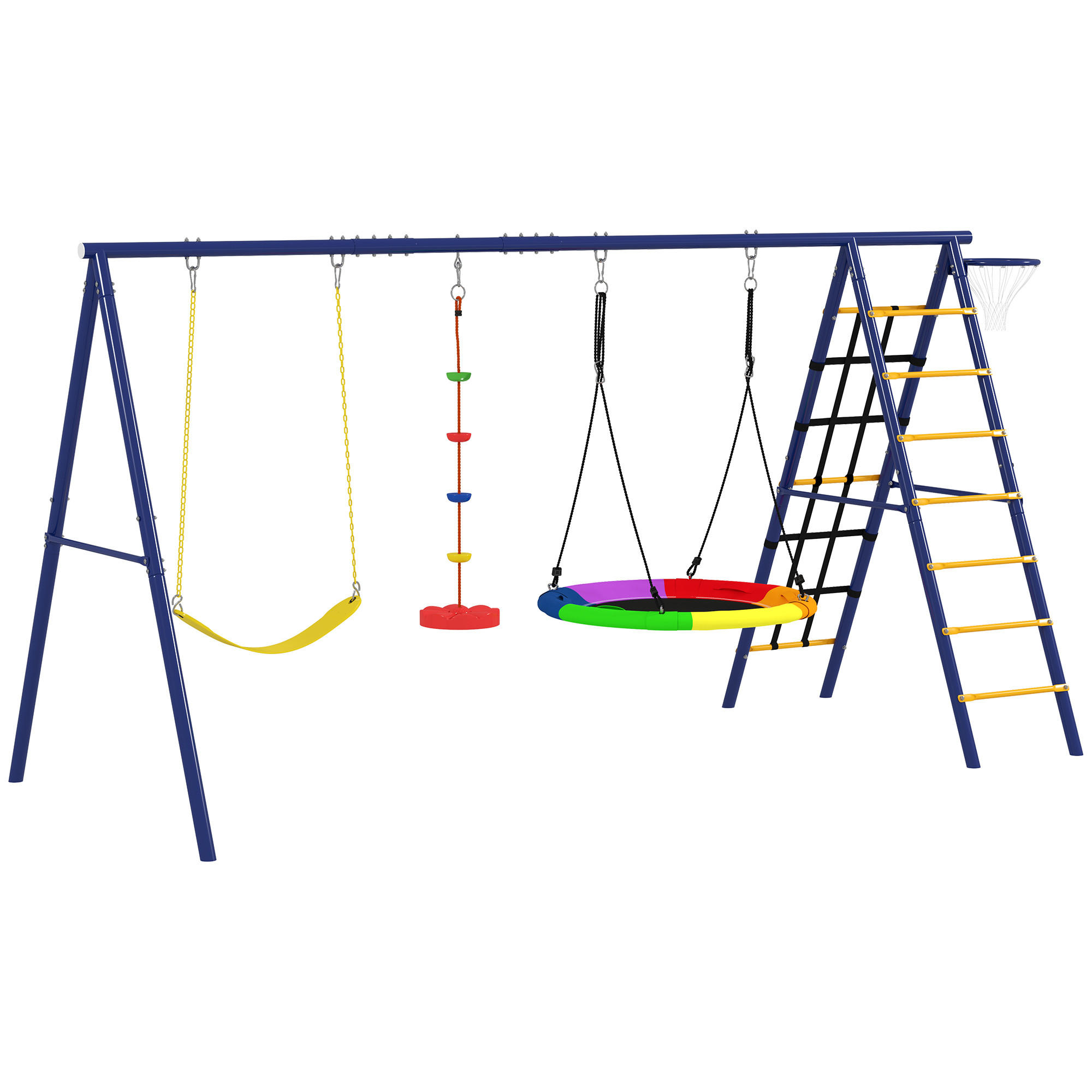 KINDERSCHAUKEL-SET 6 in 1 Schaukelgerüst aus Stahl mit Gurtschaukel Nestschaukel - Multicolor, Metall (183/350cm) - AIYAPLAY
