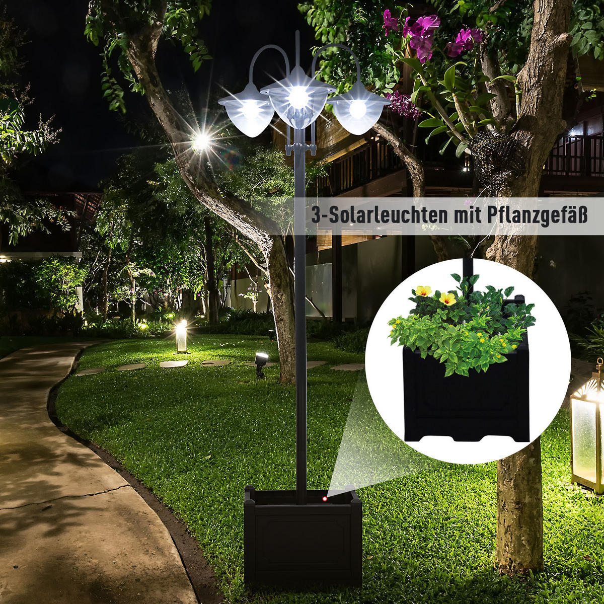 GARTENLATERNE, Schwarz, PP, ABS, Edelstahl, Aluminiumlegierung - Schwarz, Metall (60/55/189cm) - Outsunny