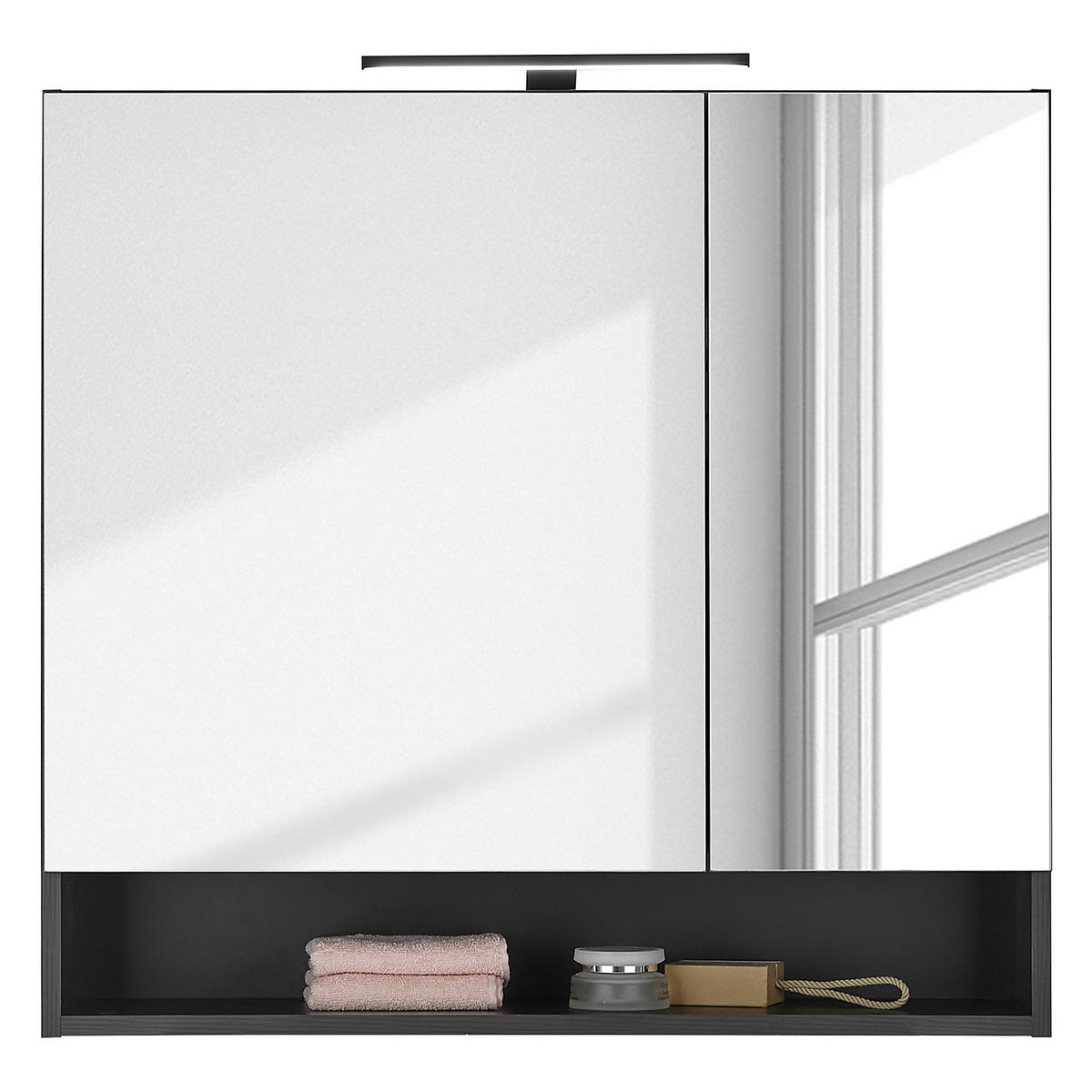 SPIEGELSCHRANK - Schwarz Struktur - Schwarz, Holzwerkstoff (80/75/20cm) - home24