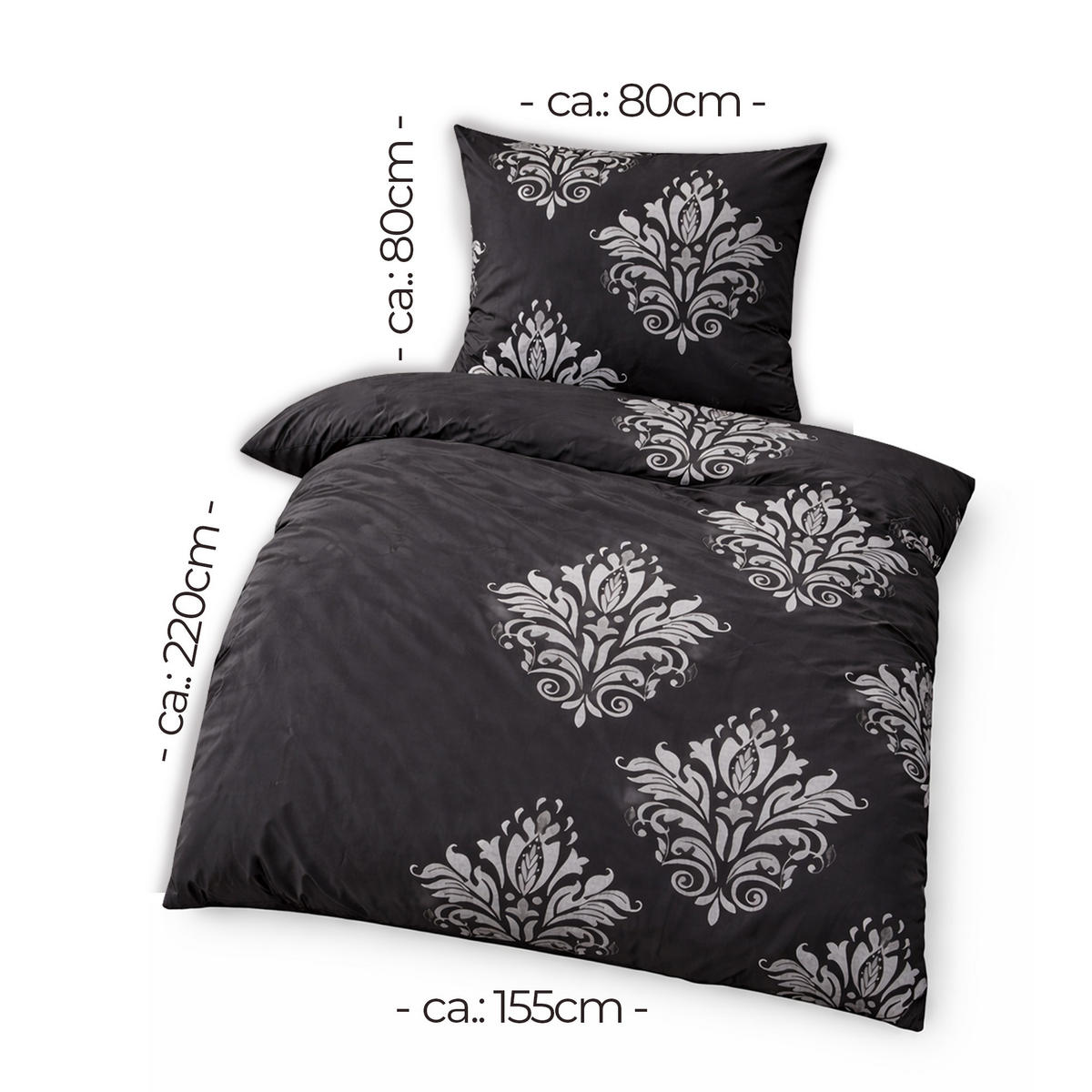 BETTWÄSCHE Feinbiber Herbst/Winter 155/220 cm Schwarz (Ornament) - Schwarz, Textil (155/220cm) - Bestlivings
