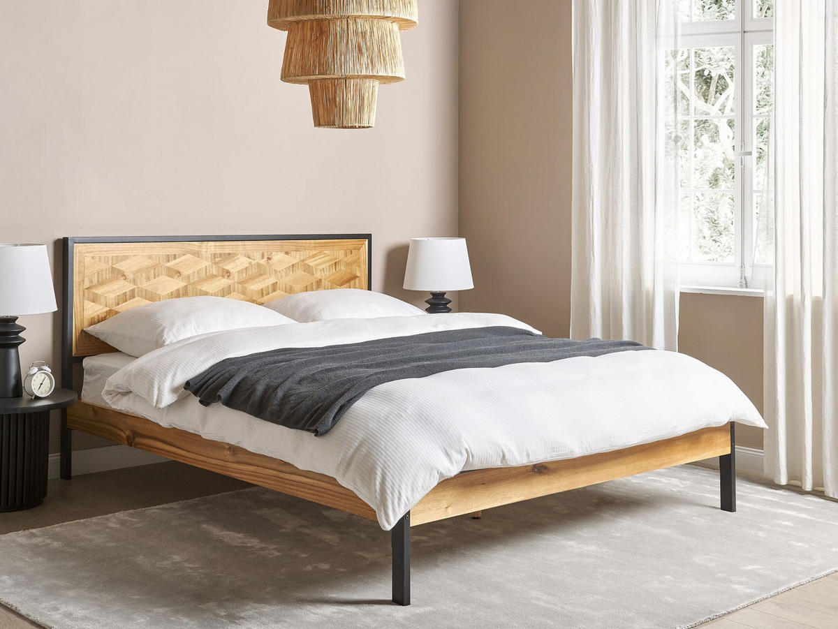BETT mit Lattenrost 160x200 cm Heller Holzfarbton Ervillers - Hellbraun, Holzwerkstoff (160/200cm) - Beliani