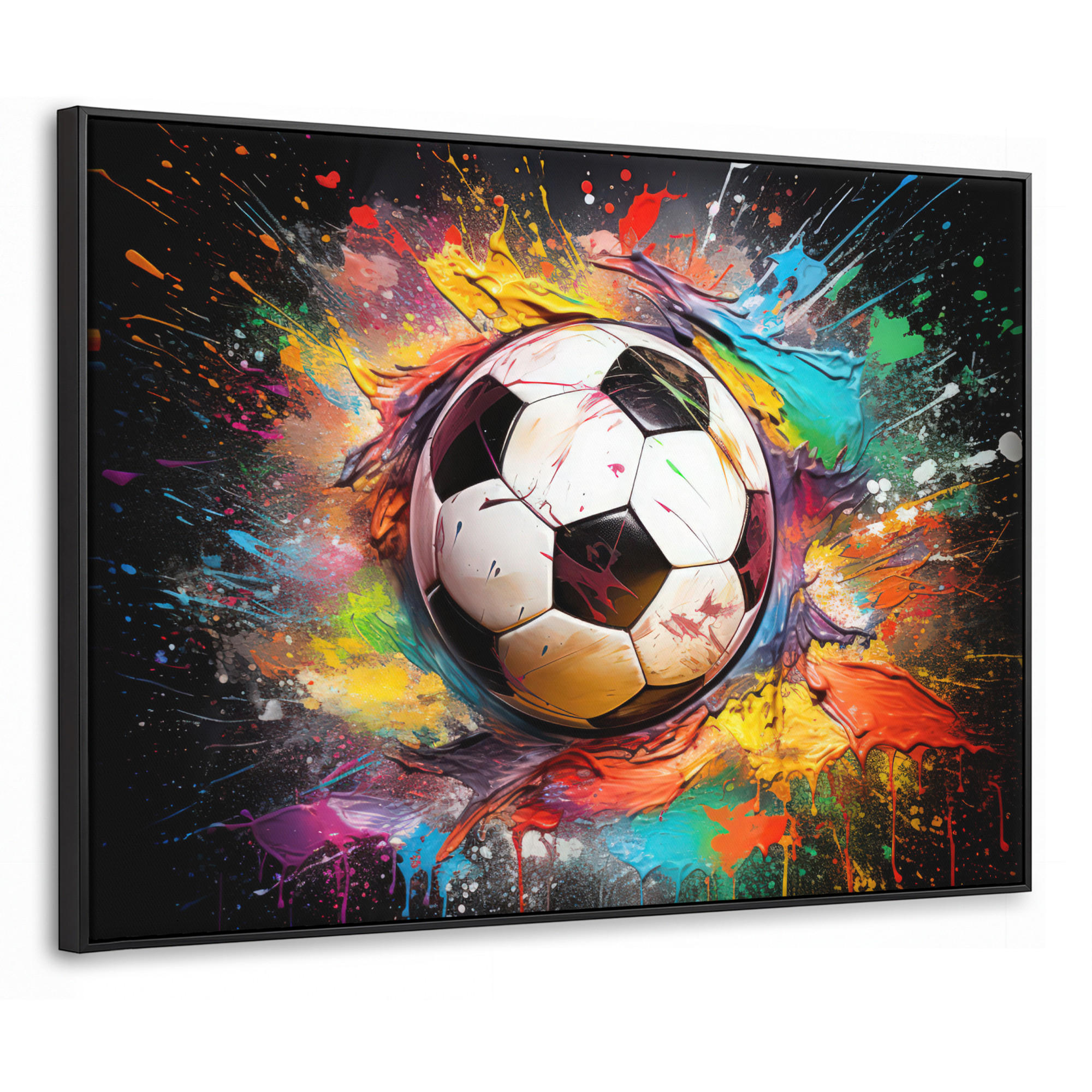 LEINWAND Bilder mit Rahmen - Fußball - Farbe - Farben - Schwarz - Weiß - 80x60 - Weiß, Textil (80/60cm) - MuchoWow