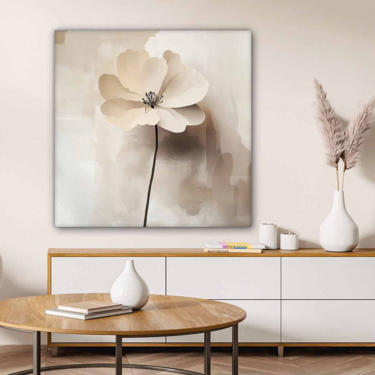 LEINWANDBILD Blume - Beige - Farbe - Schatten 90x90 cm - Creme, Textil (90/90cm) - MuchoWow