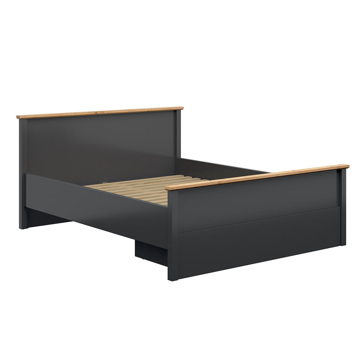 BETT 160/200 Duck Anthrazitgrau und Holz in Eichenoptik - Grau, Holzwerkstoff (160/200cm) - Petits-meubles