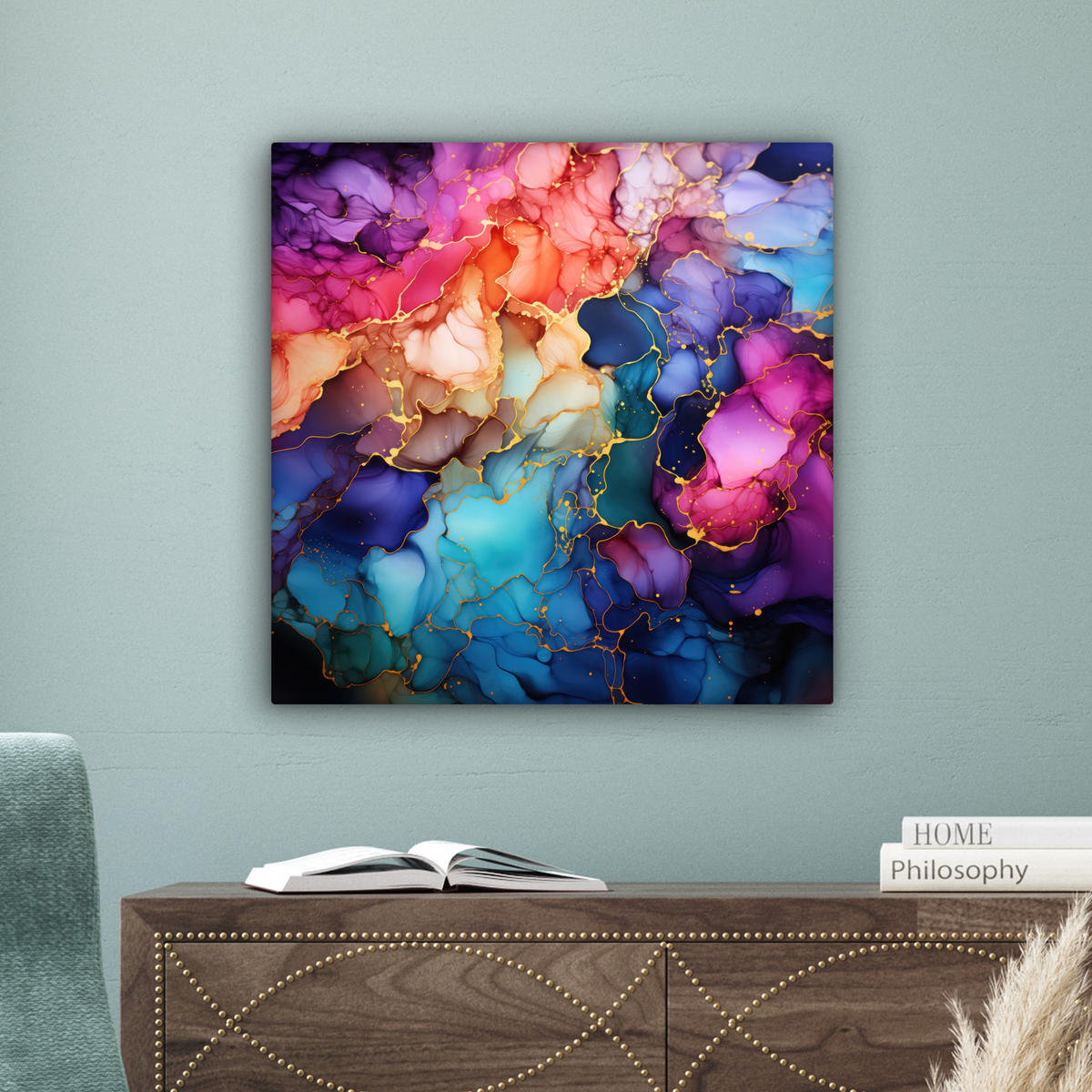 LEINWANDBILD Marmor - Bunt - Abstrakt Wandbild Wohnzimmer 50x50 cm - Multicolor, Textil (50/50cm) - MuchoWow