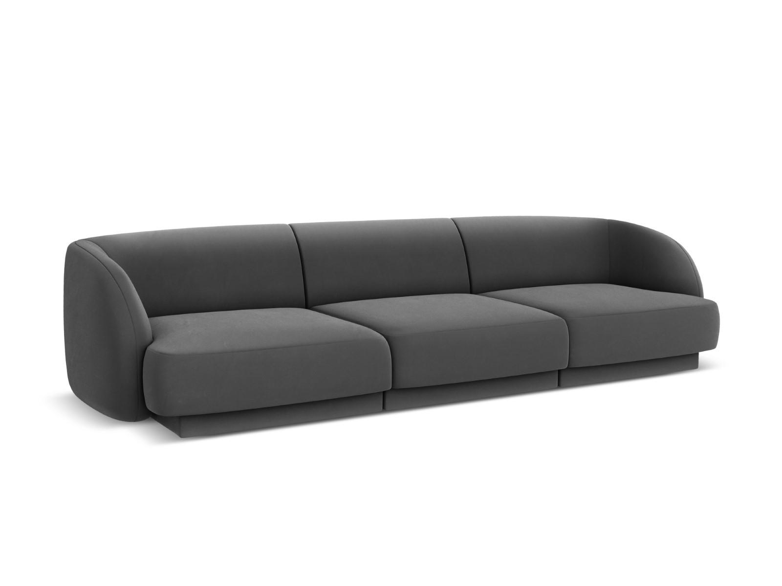 SOFA Miley aus Samt grau 3 Sitzplätze - Grau, Textil (90/70/255cm) - Micadoni