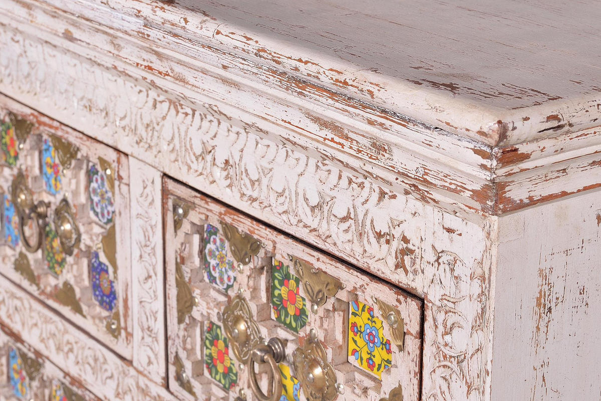 KOMMODE aus Mangoholz mit Keramikdetails - Perlmutt, Holz (90/90/40cm) - Giner y Colomer