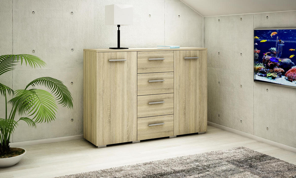 KOMMODE Helena 2D4S Sonoma Eiche 120/35/84,5 cm - Sonoma Eiche, Holzwerkstoff (120/84.5/35cm) - Matkam Möbel