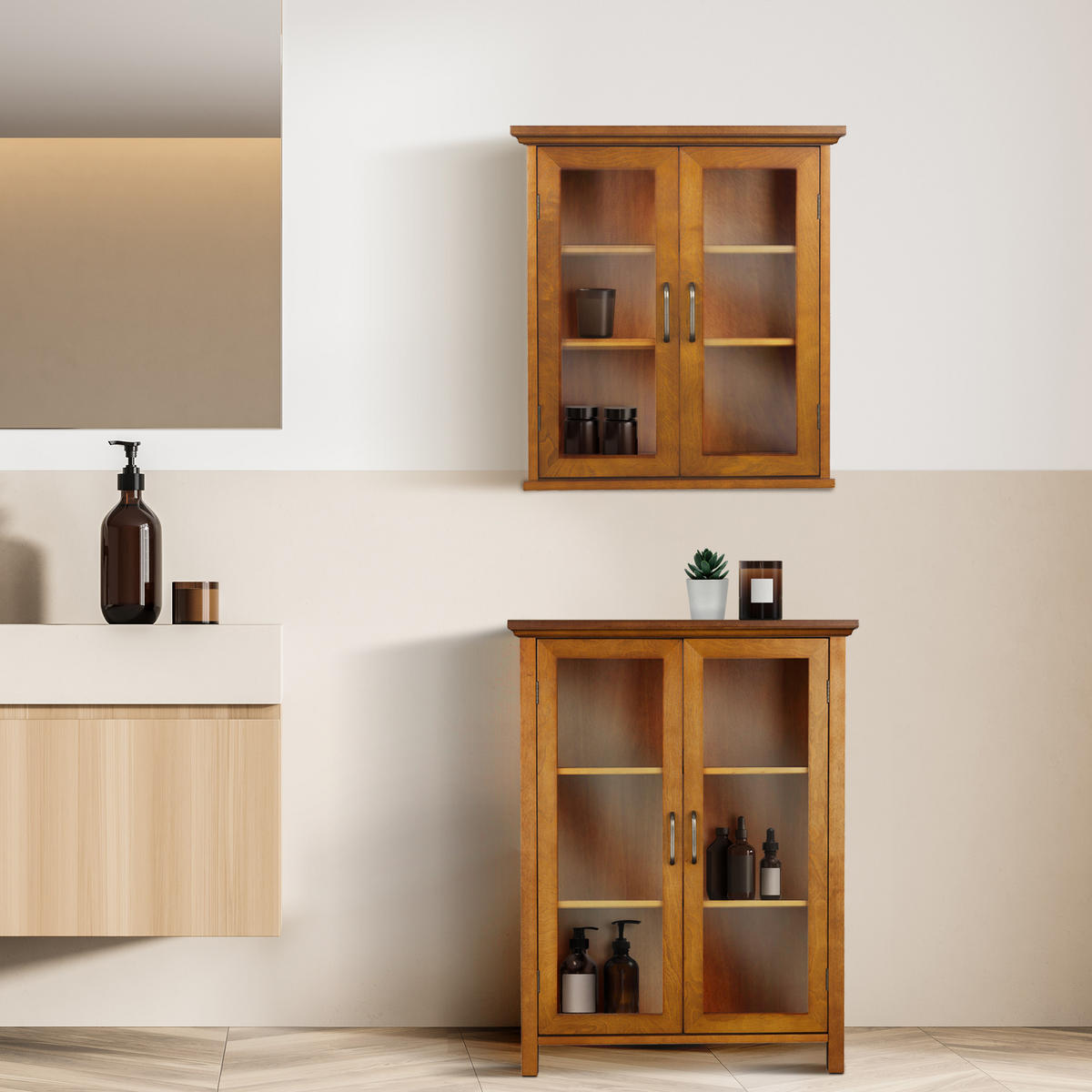 WANDBADSCHRANK mit Glastüren, 61cm, Braun - Braun, Holzwerkstoff (22/61/52cm) - Teamson Home