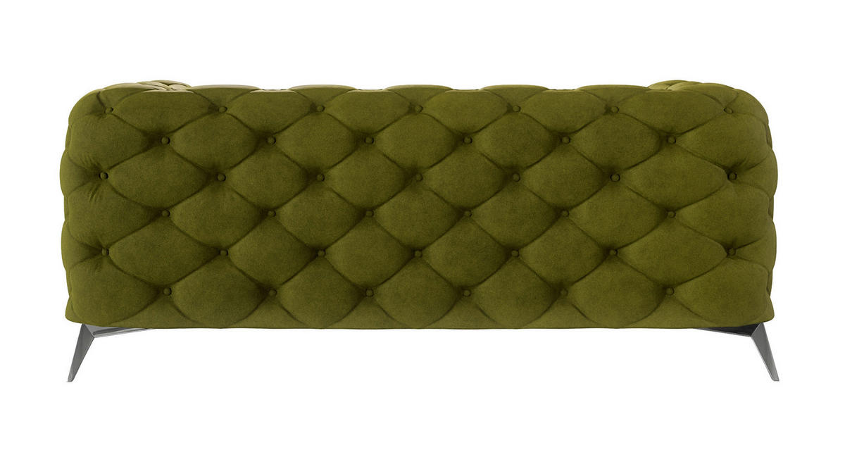 CHESTERFIELD-SOFA 2-Sitzer Laura Olive Samt - Silberfarben/Olivgrün, Holz/Textil (185/75/100cm) - S-Style Möbel