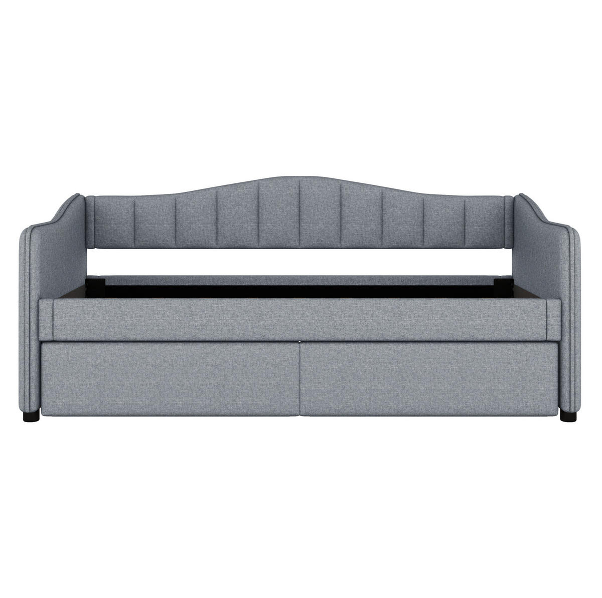 POLSTERBETT 90/200 cm Grau mit Ausziehbett und LED-Beleuchtung aus Leinen und MDF - Grau, Textil (90/200cm) - OKWISH