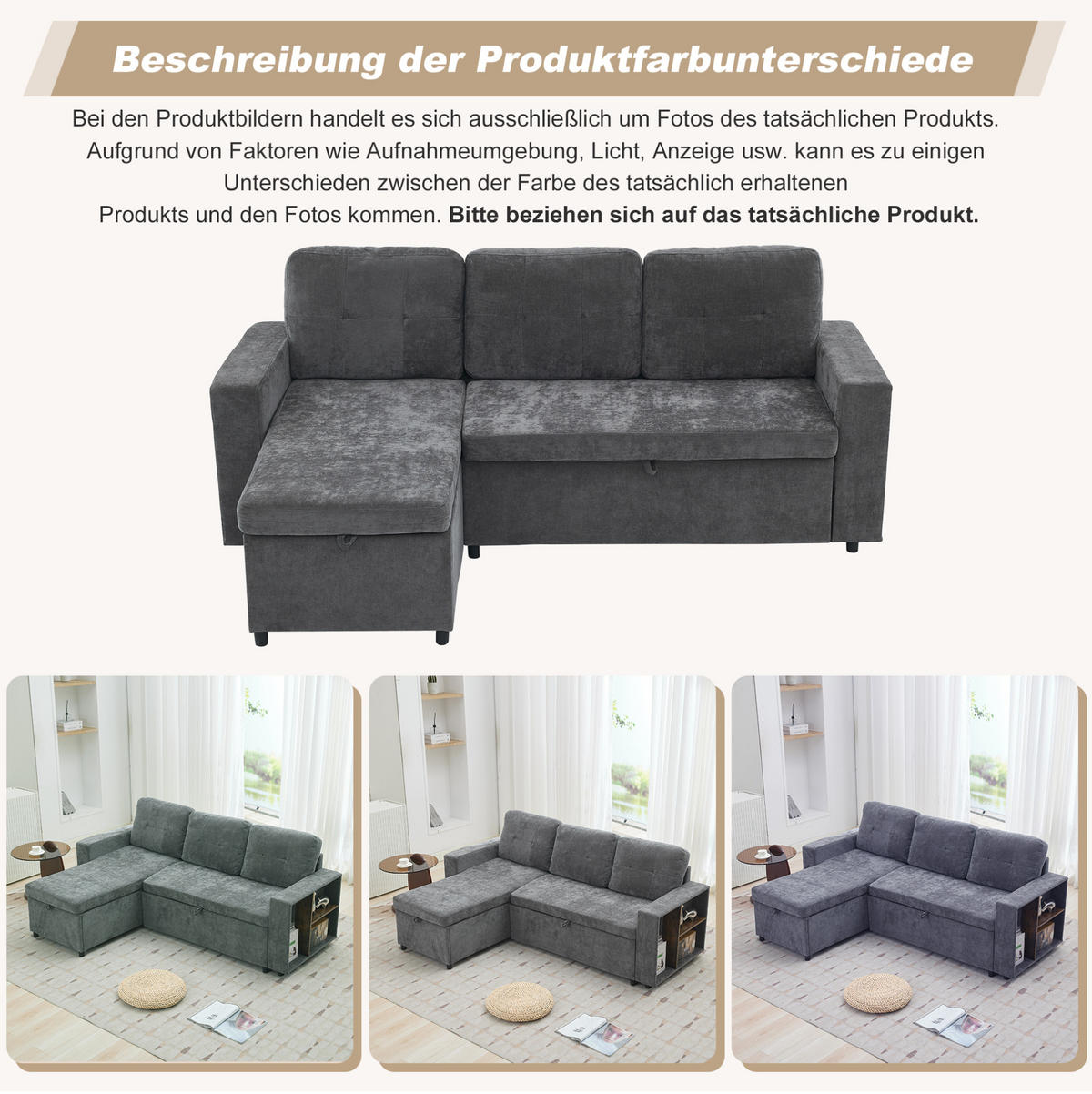 ECKSOFA 202/136/85 cm grau aus Chenille mit Stauraum - Grau, Textil (136/202cm) - OKWISH