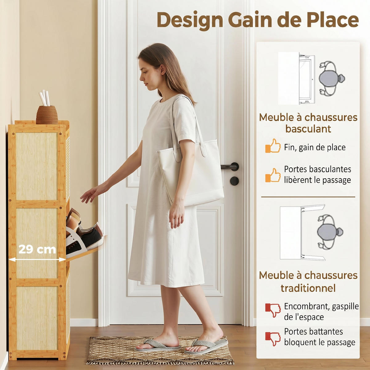SCHUHSCHRANK,3 Klappschubladen für 14 Paar 69x29x119,8cm,naturholz - Beige, Holzwerkstoff (69/119.8/29cm) - Vallsero