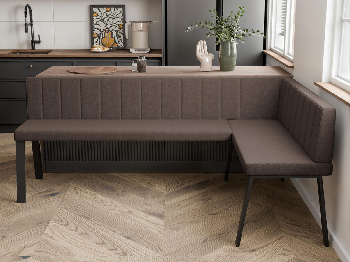 ECKBANK rechts MONO Y Webstoff gesteppt, 168/128 cm Braun - Braun, Textil/Metall (128/168cm) - Idohome