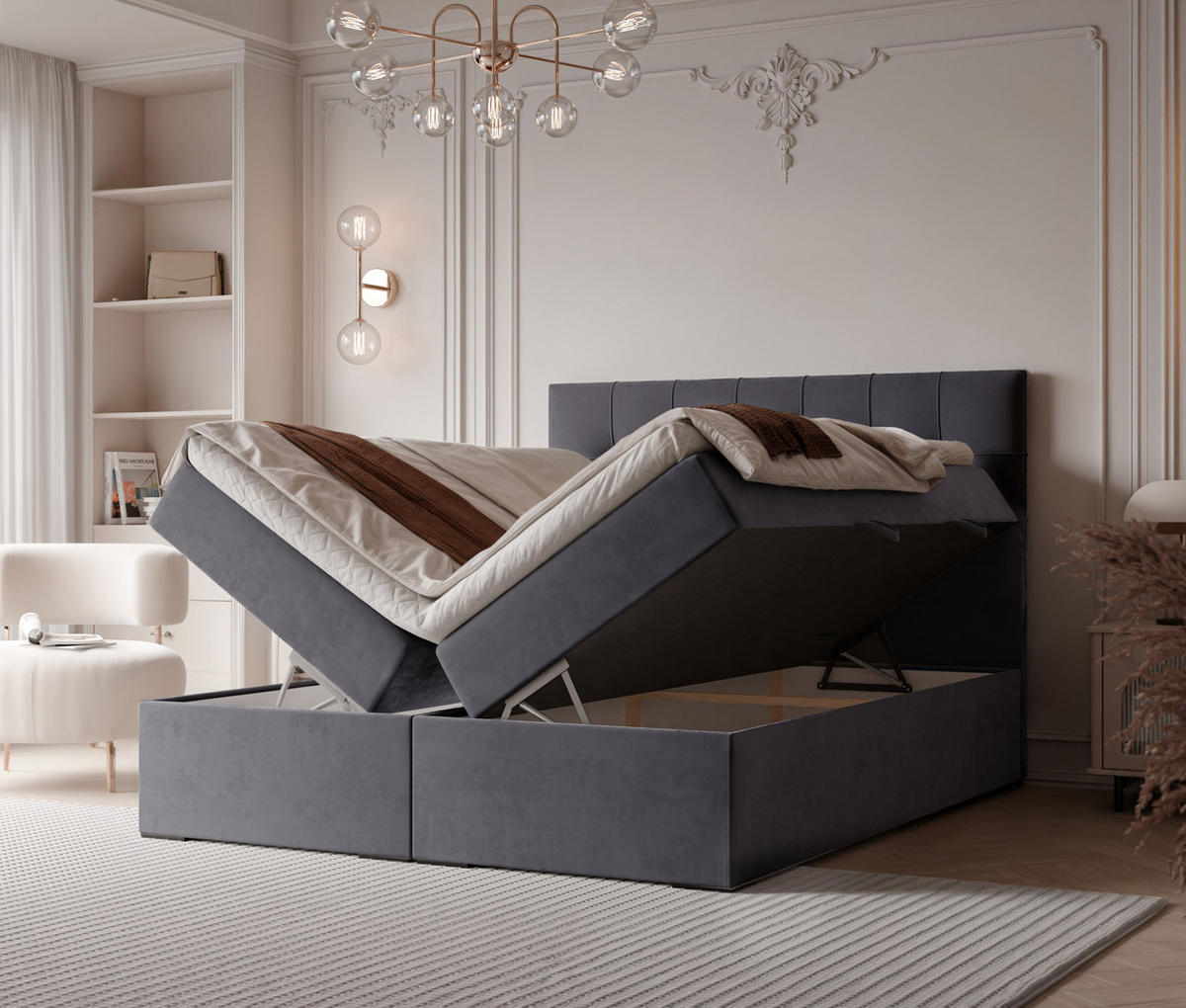 BOXBETT IMPERIAL 120/200 cm, in Dunkelgrau, mit Matratze und Topper - Dunkelgrau, Holzwerkstoff/Textil (120/200cm) - Idohome