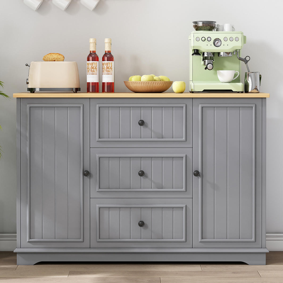 SIDEBOARD mit 3 Schubladen 126 x 40 x 86 cm MDF Grau - Grau, Holzwerkstoff (126/86/40cm) - Meubliv